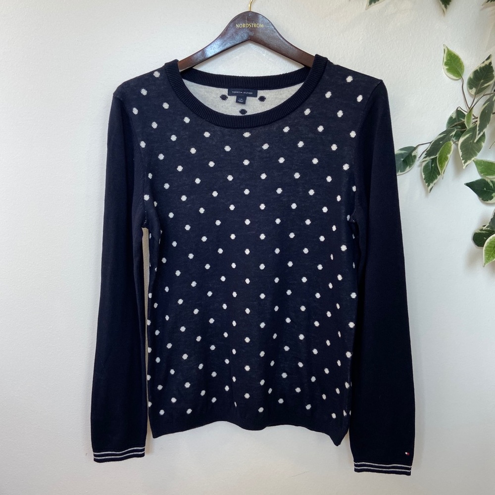 Tommy Hilfiger Crew Neck Navy Polka Dot Sweater